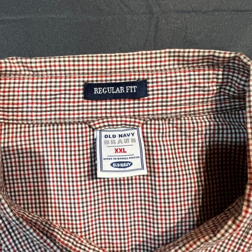Old Navy Men Short Sleeve Checkered Button Down Cotton Shirt, Size XXL